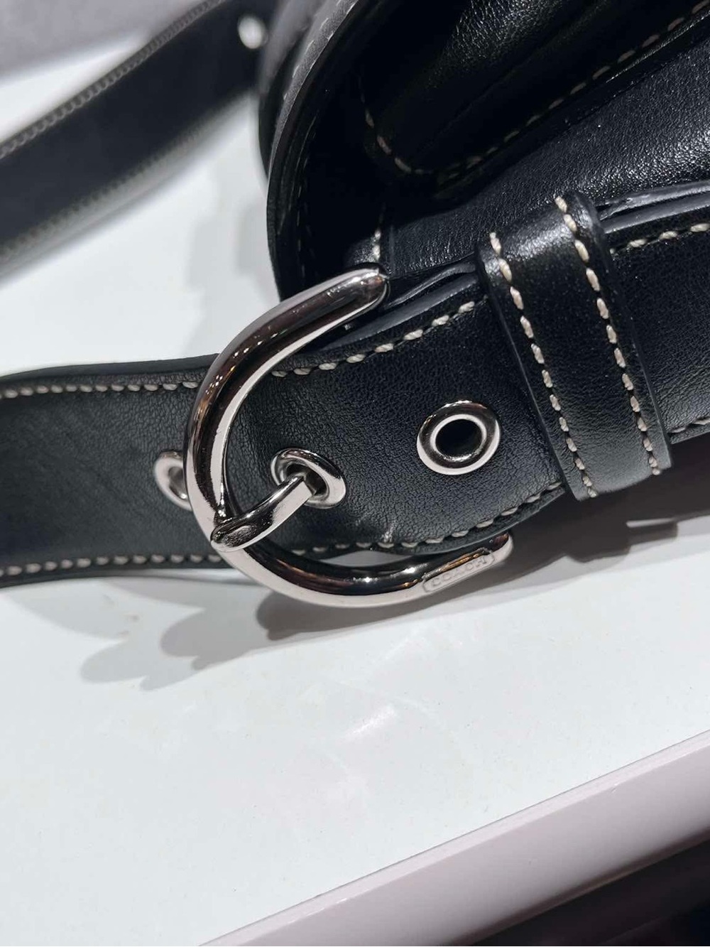 COACH Black Leather Shoulder Bag with Silver Buckle - Picture 7 of 12